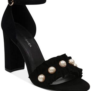 Marc Fisher King Pearl Ruffle Two-Piece Black Pearl Chunky Heels